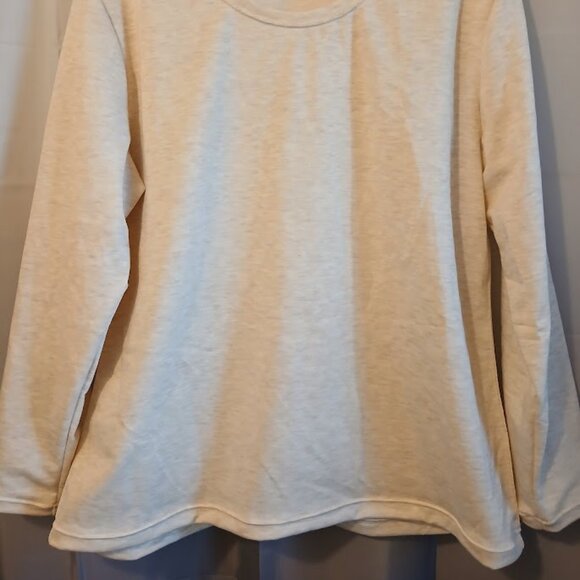 Nwt Scoop neck T-shirt Top womens L Cream Oatmeal Heathered Long sleeve terry - Picture 3 of 10